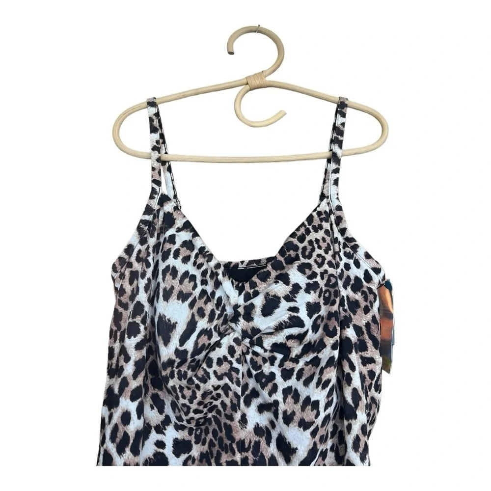SWIM SOLUTIONS Fauxkini Leopard Knotted Flyaway One-Piece Swimsuit Plus 18W - Picture 4 of 16